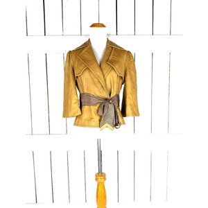 Tracy Reese cropped bell sleeve wrap leather jacket
